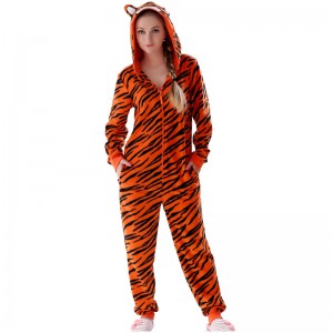 Női mikroszálas gyapjú kapucnis tigris Onesie pizsama ruha