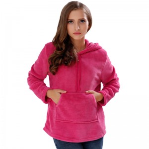Női egyszínű meleg rózsaszín kapucnis pulóver