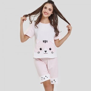 Női modális Jersey szövet macska hímzés pizsamában